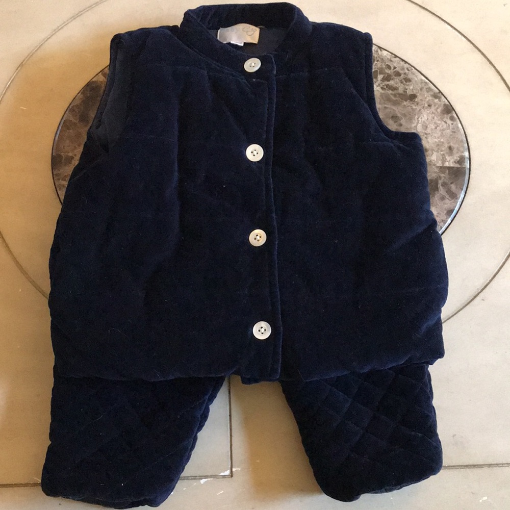 Blue Baby CZ quilt vest pant suit set L XL 18-24mo